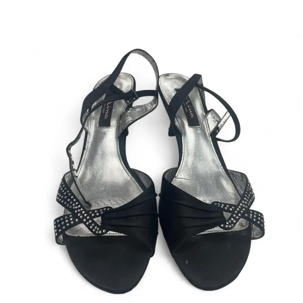 Black studded heels with silver